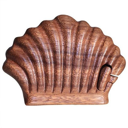 Alt Tag: Saman Wood Bali Magic Box – Sea Shell Design, puzzle box de madera Saman con compartimento oculto, 7.5x2.5 cm