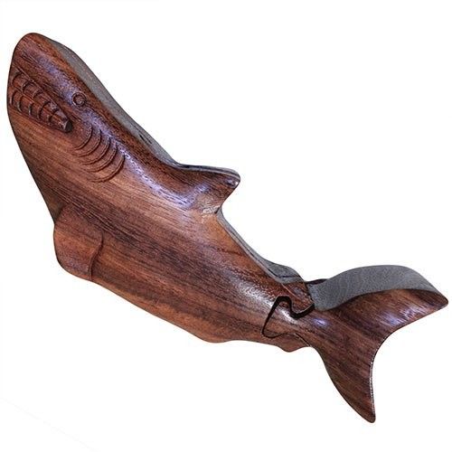 Alt Tag: Saman Wood Magic Box – Happy Shark wooden shark-shaped puzzle box, carved Saman wood secret storage box