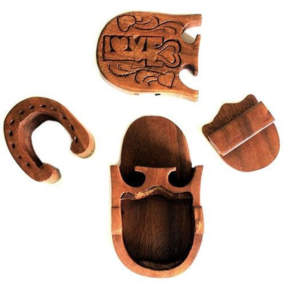 Alt-Tag: Geschenkbox als Saman-Holzpuzzle – Love Lock, Saman-Holz-Puzzlebox mit Vorhängeschloss-Verschluss, handgeschnitzte Teile