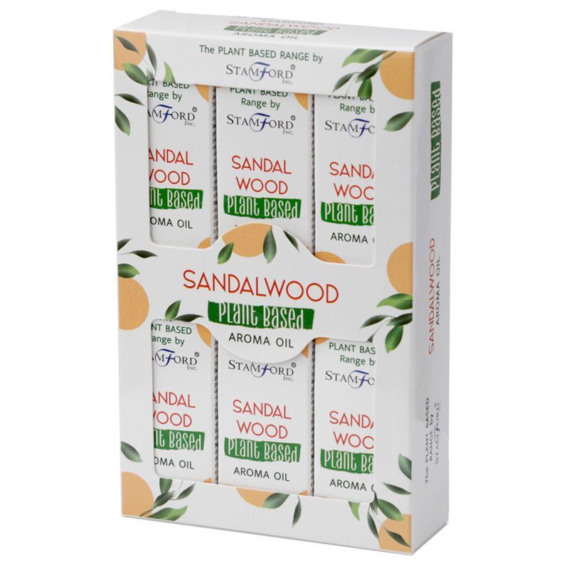 Alt Tag: Sandalwood Aroma Oil – 44 G Plant-Based, set de aceites aromáticos de sándalo plant-based en caja, marca Stamford