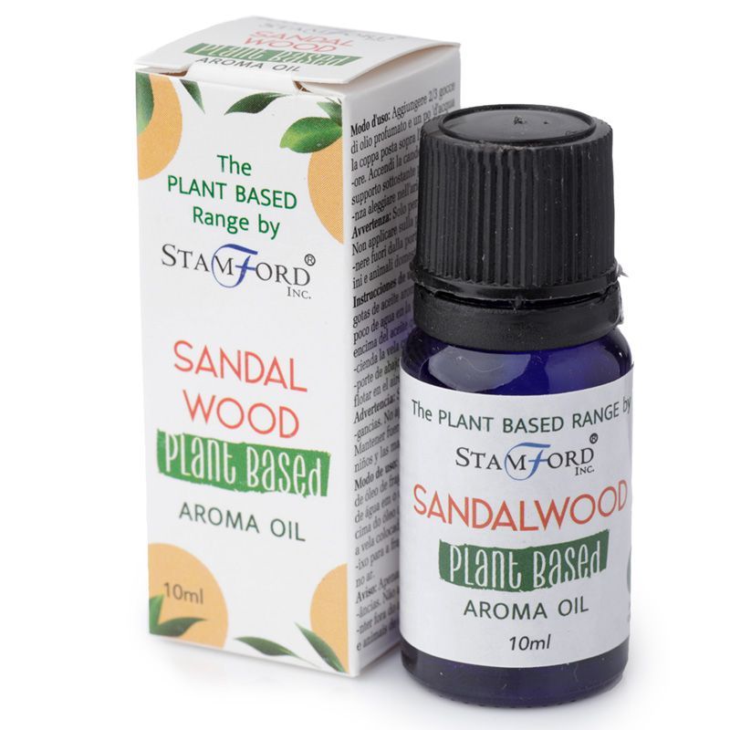 Sandalwood Aroma Oil – 44 G Plant-Based frasco de aceite aromático de sándalo 10 ml plant-based con caja, marca Stamford