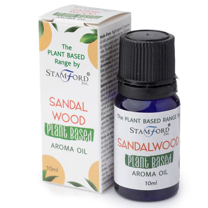 Sandalwood Aroma Oil – 44 G Plant-Based frasco de aceite aromático de sándalo 10 ml plant-based con caja, marca Stamford