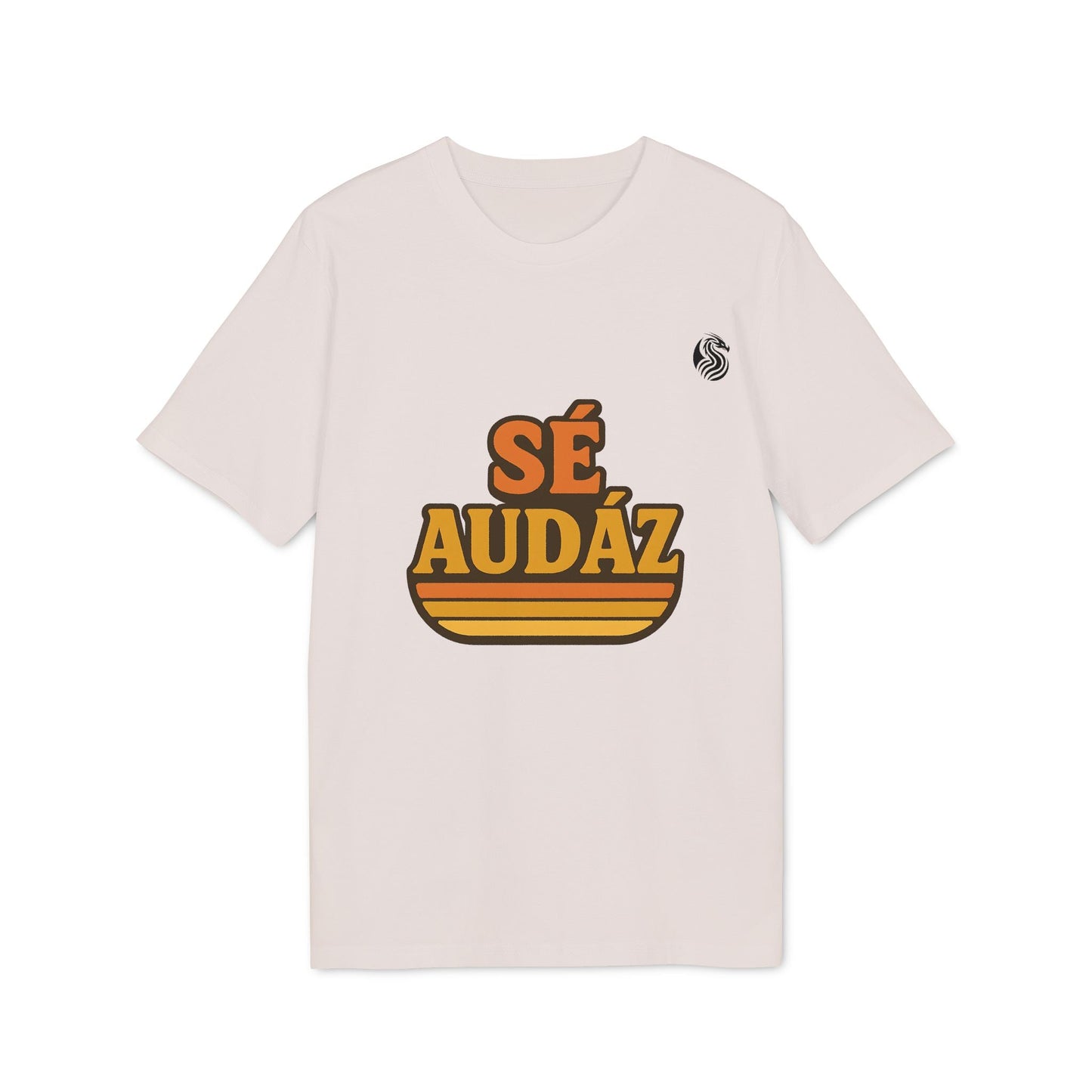 Alt Tag: Se Audaz Ecologic Joven Premium Unisex T-Shirt camiseta unisex color crema con gráfico “SÉ AUDÁZ” estilo retro en el frente