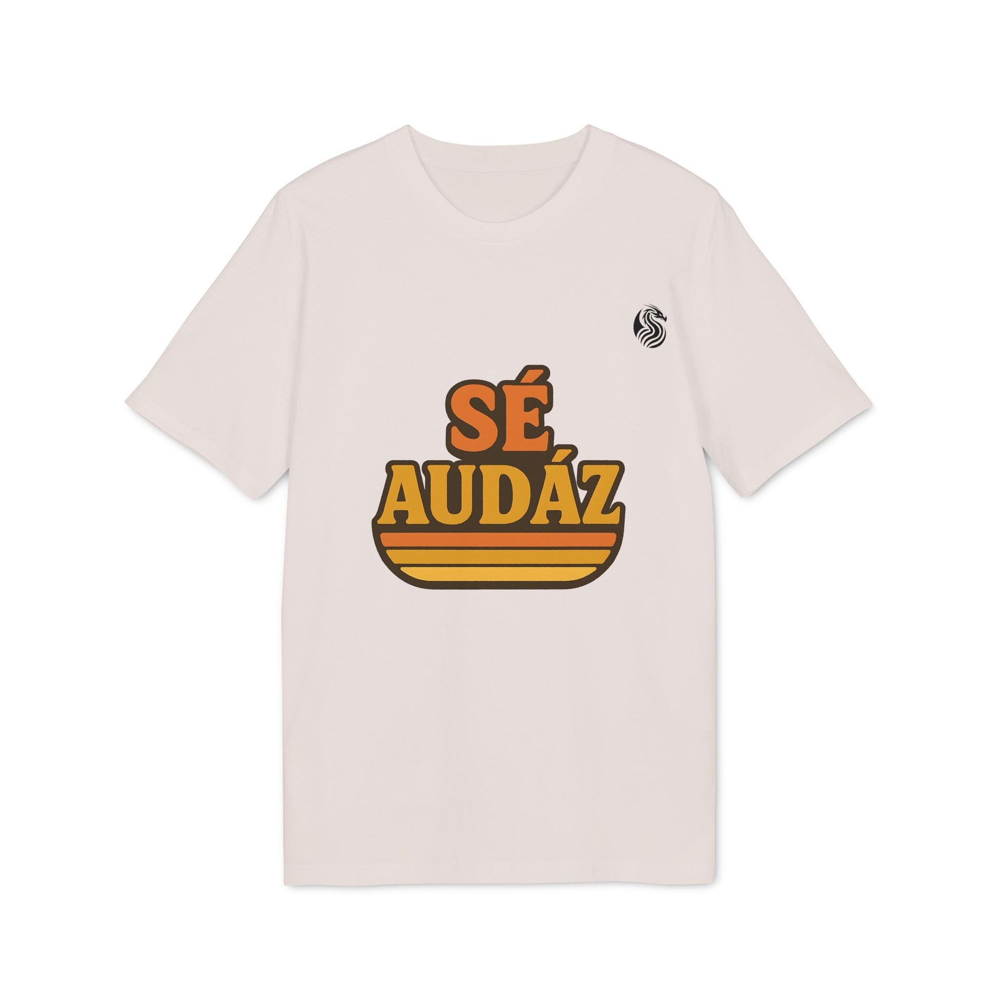 Alt Tag: Se Audaz Ecologic Joven Premium Unisex T-Shirt camiseta unisex color crema con gráfico “SÉ AUDÁZ” estilo retro en el frente