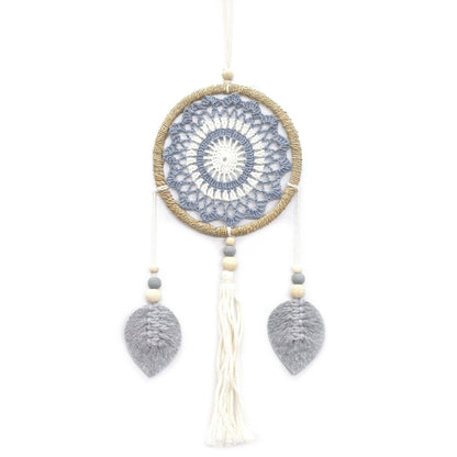 Alt Tag: Seagrass Dream Catcher – Medium Grey Elemental Spirits handgjord drömfångare i sjögräs med grått nät, träpärlor och tofs