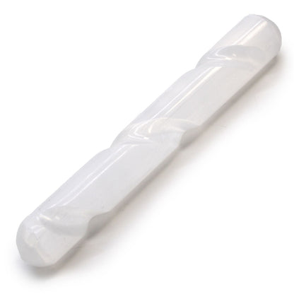 Alt Tag: Selenite Spiral Wand – 16 CM Round Ends, white selenite spiral wand with round ends on white background