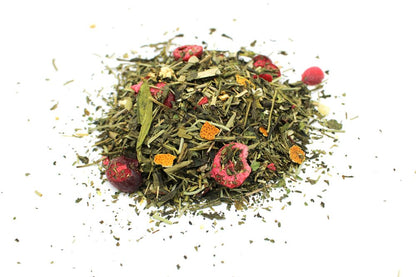 Sencha & Lung Ching Green Tea – 1 KG Artisan Blend suelto con hojas verdes y trozos de fruta roja, mezcla premium aromática