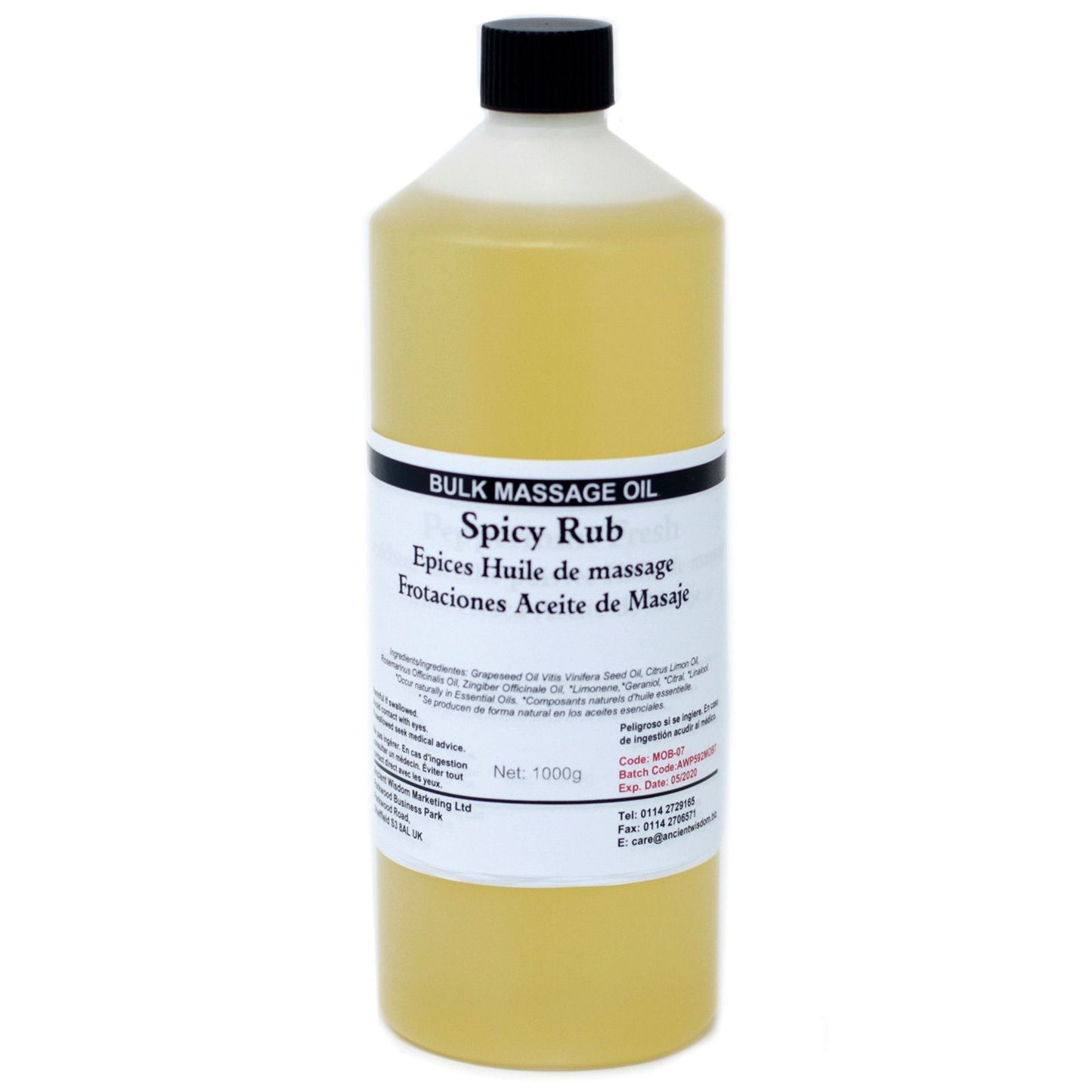 Alt Tag: Sensational Spicy Rub Massage Oil – 1KG bulk massage oil bottle, spicy rub blend, 1000g