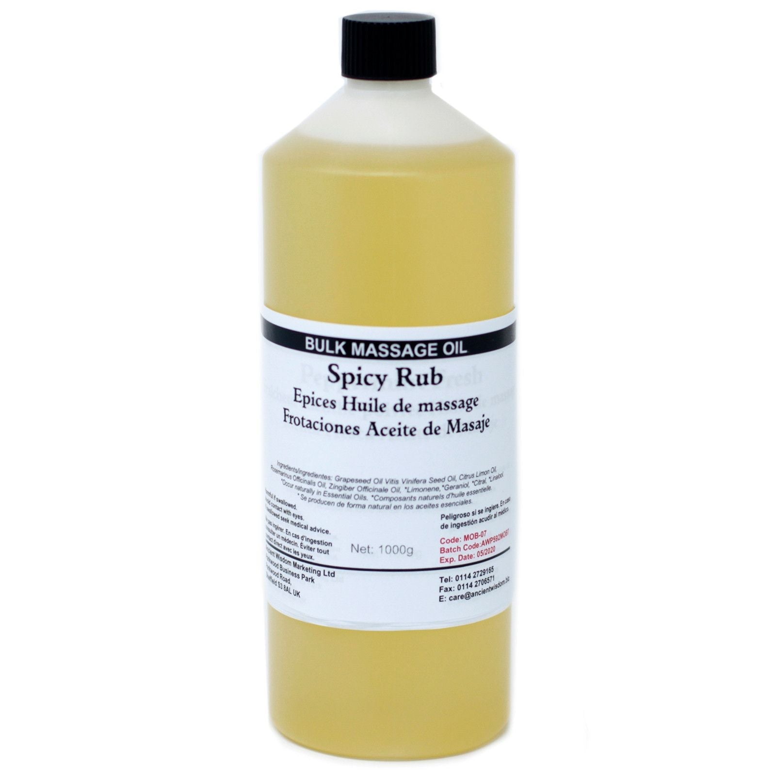 Alt Tag: Sensational Spicy Rub Massage Oil – 1KG bulk massage oil bottle, spicy rub blend, 1000g