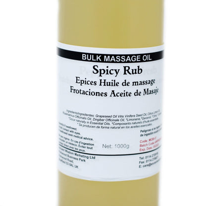 Alt Tag: Sensational Spicy Rub Massage Oil – 1KG bulk massage oil bottle label Spicy Rub 1000g
