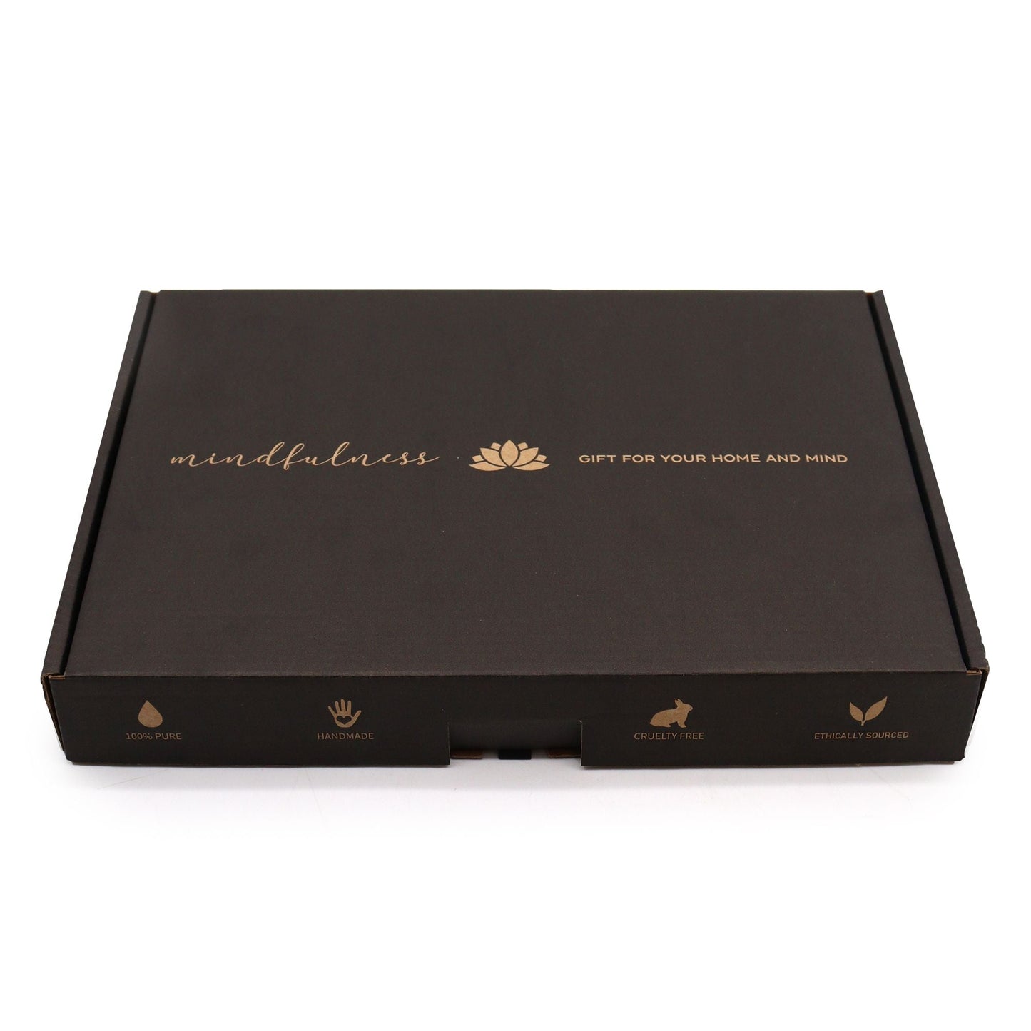 Serenity Self-Care Kit – 28x19 CM caja de regalo negra con logo dorado, kit de autocuidado premium