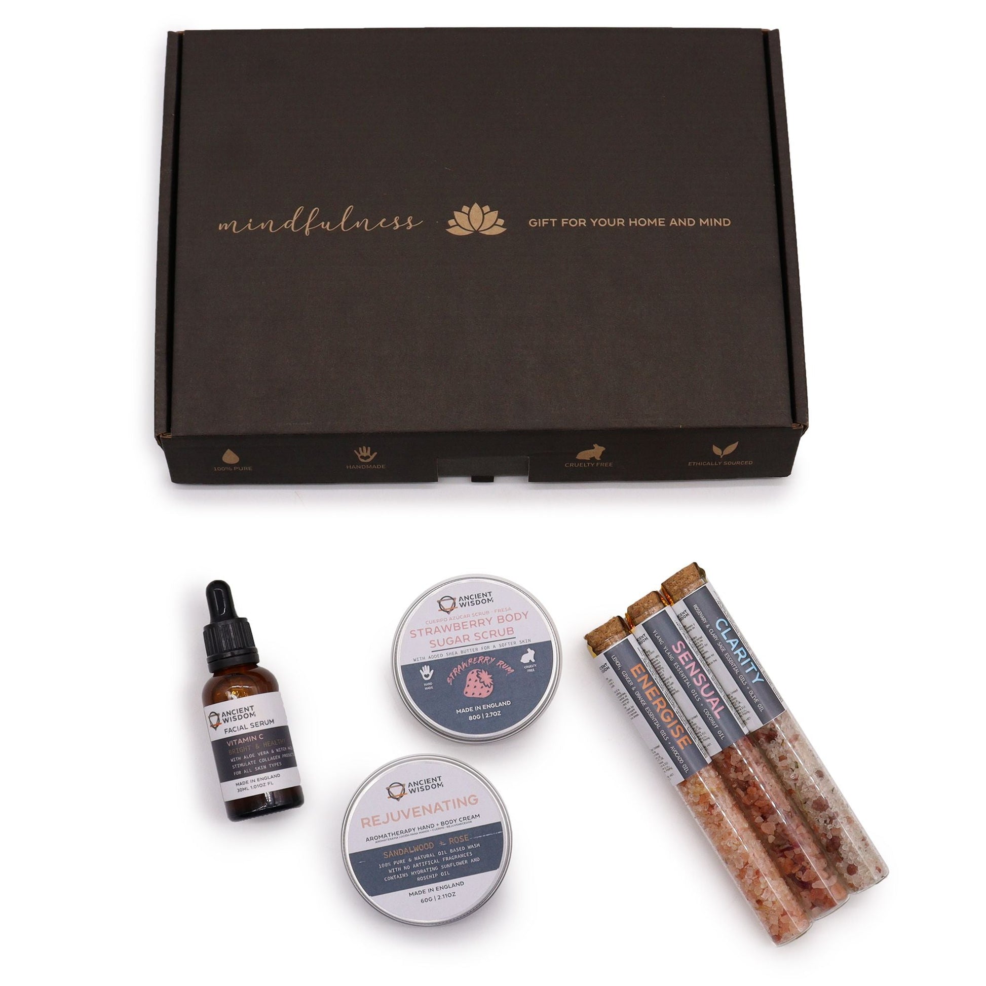 Serenity Self-Care Kit – 28x19 CM en caja negra con aceites y productos de cuidado personal, set de autocuidado para regalo