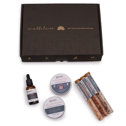 Serenity Self-Care Kit – 28x19 CM en caja negra con aceites y productos de cuidado personal, set de autocuidado para regalo
