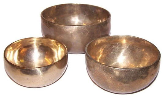 Set of 3 Handmade Brass Singing Bowls, artisan-crafted brass meditation bowls set for yoga and sound meditation