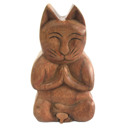 Alt Tag: Sheesham Wood Bali Magic Box – Yoga Cat Edition, caja rompecabezas de madera con figura de gato en postura de yoga, 14x7 cm
