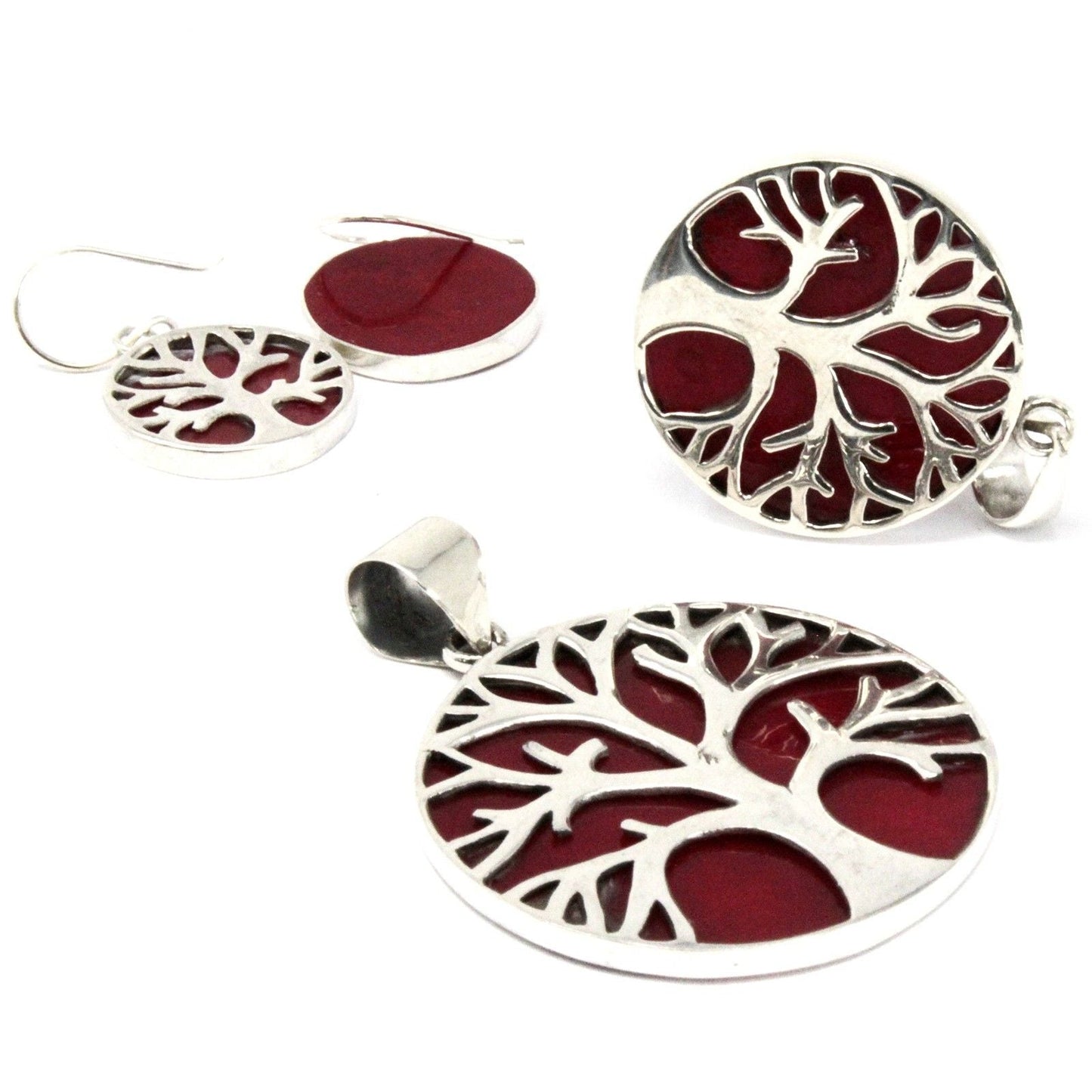 Alt Tag: Silver Tree of Life Pendant – 22MM Coral Effect, colgante de plata con diseño árbol de la vida y acabado efecto coral en forma redonda