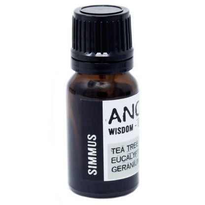 Alt Tag: Simmus Essential Oil Blend – 10ML frasco 10 ml de aceite esencial en botella ámbar con tapa negra, etiquetas Simmus
