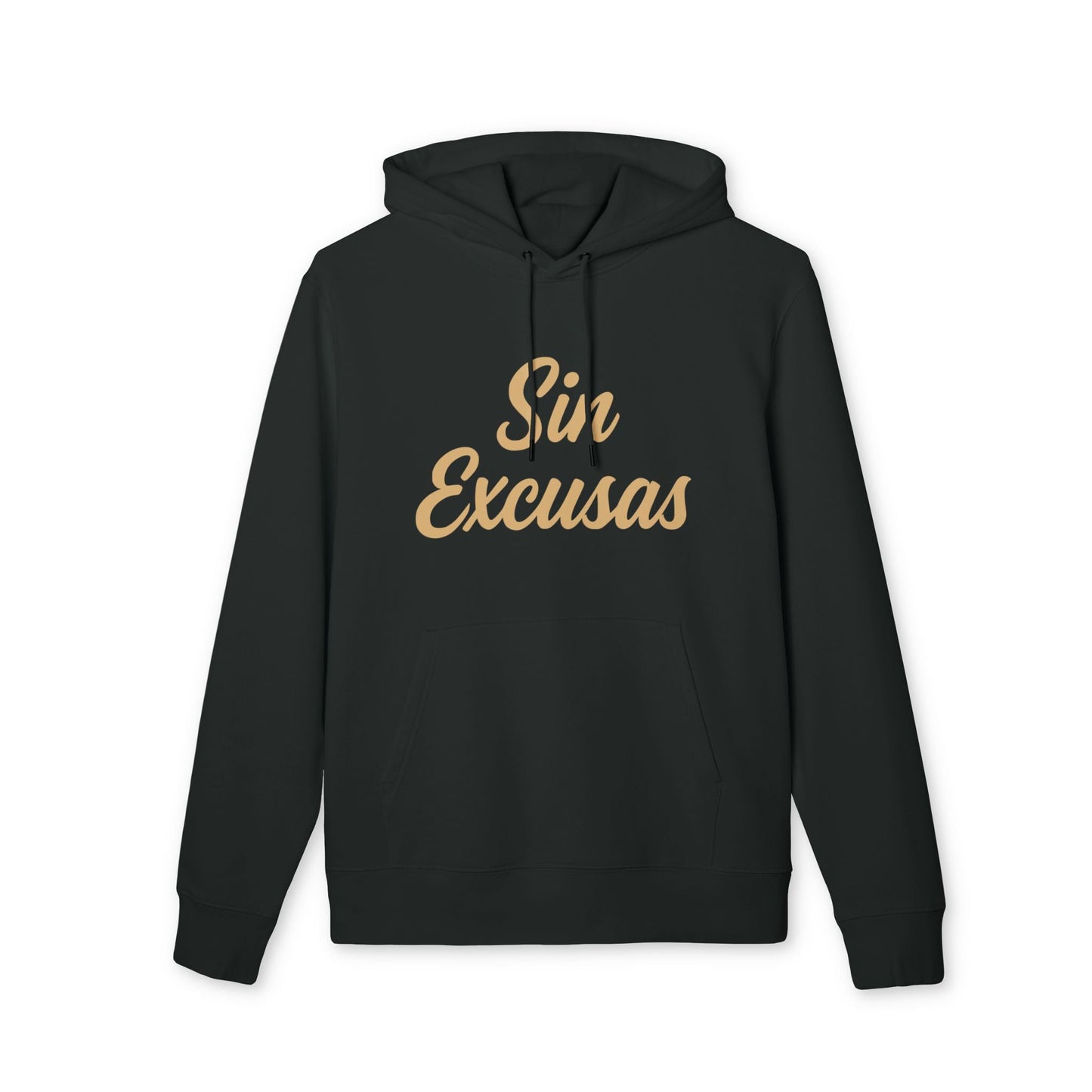Sin Excusas Deportistas Sustainable Unisex Hoodie negra de algodón orgánico con capucha y estampado “Sin Excusas” en el pecho
