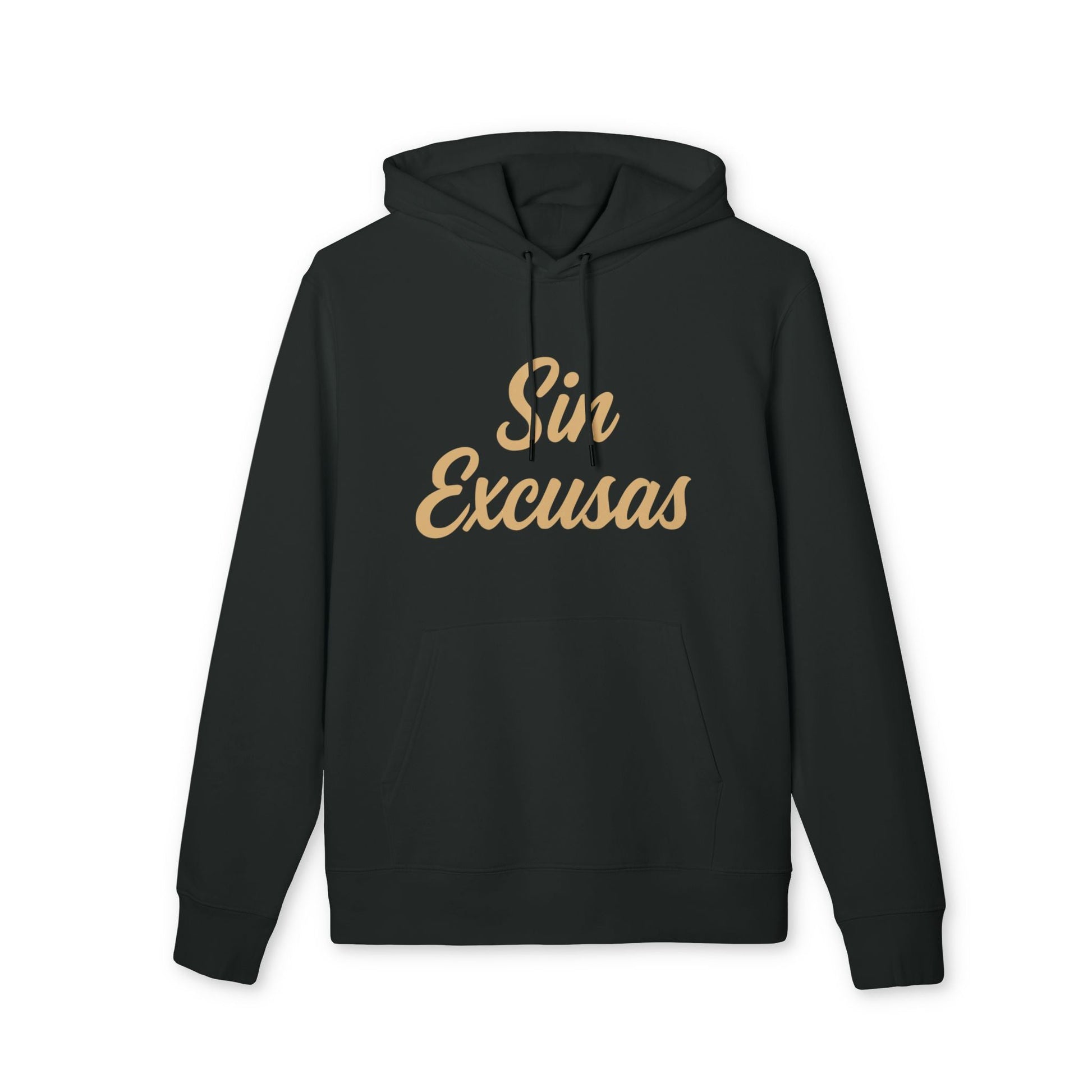 Sin Excusas Deportistas Sustainable Unisex Hoodie negra de algodón orgánico con capucha y estampado “Sin Excusas” en el pecho