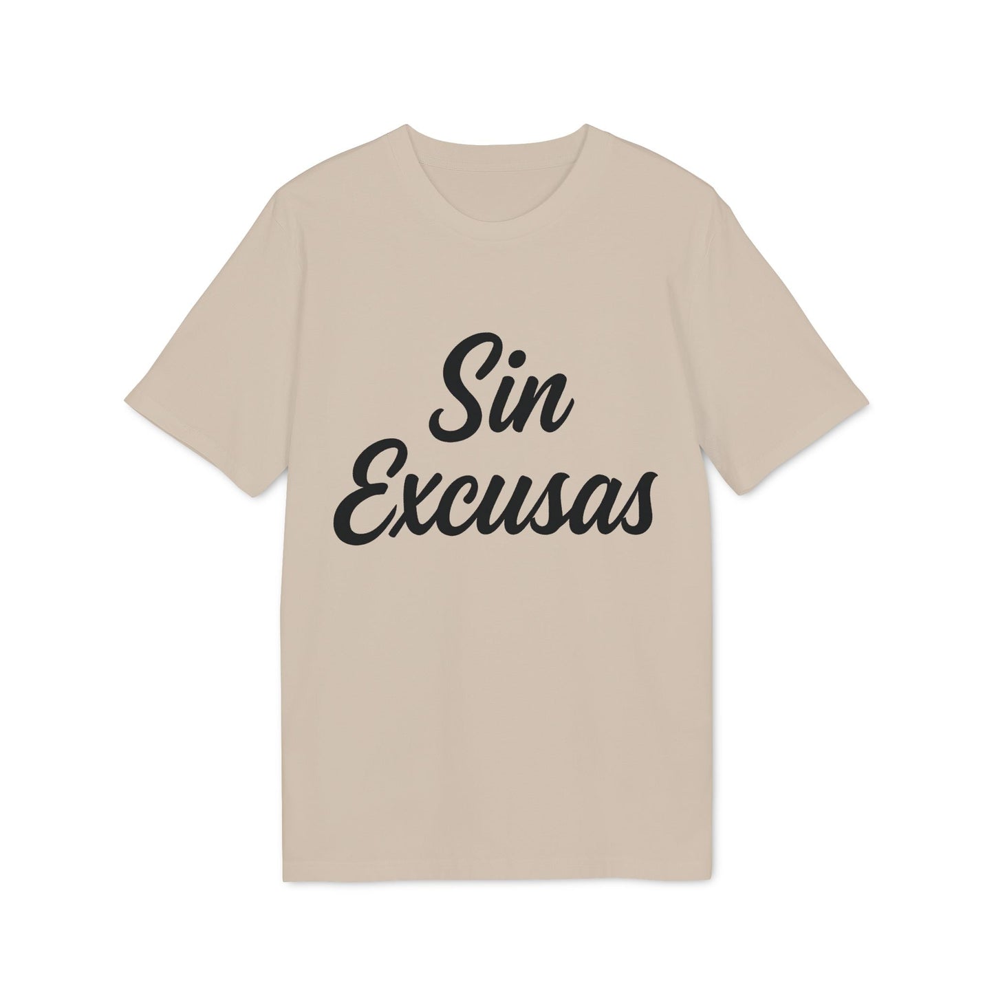 Sin Excusas Organica Deportista 100% Organic Cotton T-Shirt camiseta beige con texto “Sin Excusas” en negro, manga corta