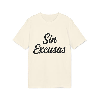 Alt Tag: Sin Excusas Organica Deportista 100% Organic Cotton T-Shirt camiseta color crema con texto "Sin Excusas" en negro, vista frontal