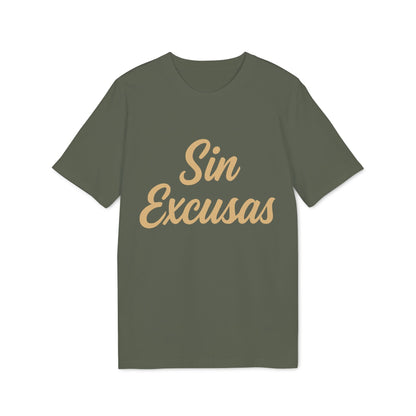 Sin Excusas Organica Deportista 100% Organic Cotton T-Shirt camiseta verde oliva con texto “Sin Excusas” en el frente