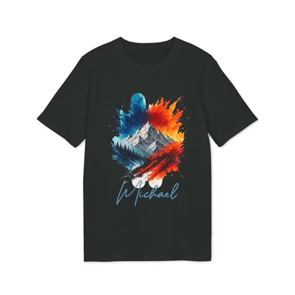 Ski Men Personalized Sustainable Unisex Tee black t-shirt with colorful mountain graphic and custom name Michael