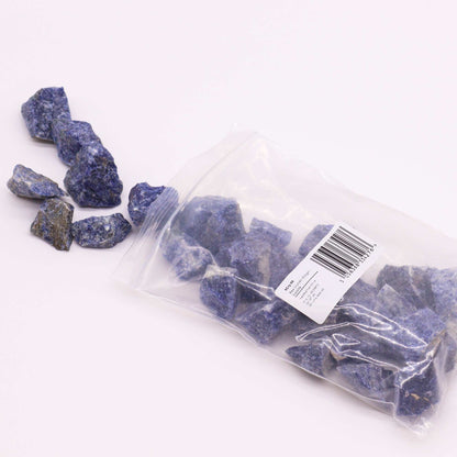 Alt Tag: Sodalite Gemstone Crystals – 500G raw blue rough stones with white marbling, 500g pack in clear bag