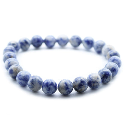 Alt Tag: Sodalite Gemstone Power Bracelet – 8MM con cuentas redondas de sodalita azul pulida, pulsera elástica de piedras naturales