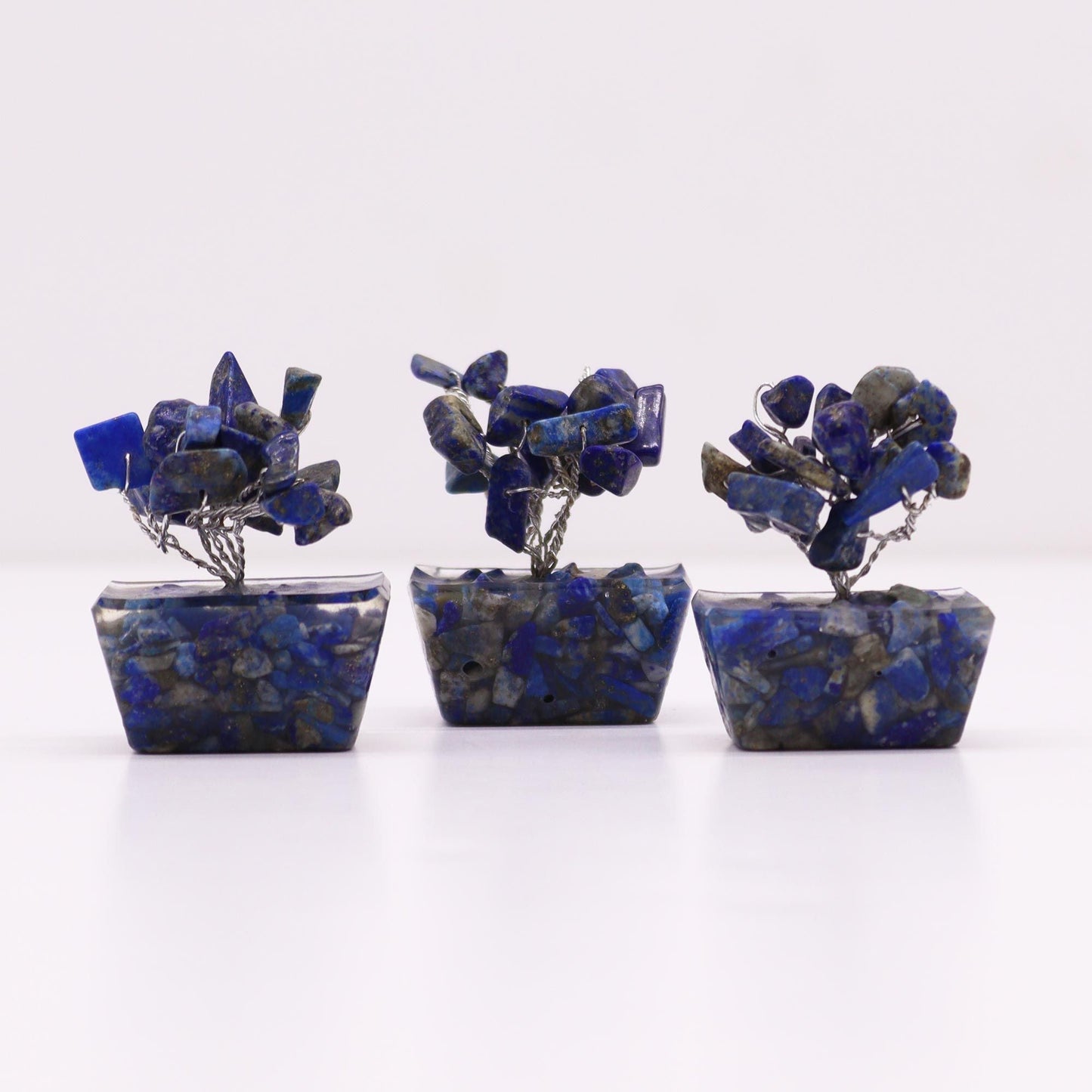 Sodalite Gemstone Tree – Orgonite Base, 15 Stones, handcrafted blue sodalite chip mini tree on rectangular orgonite base