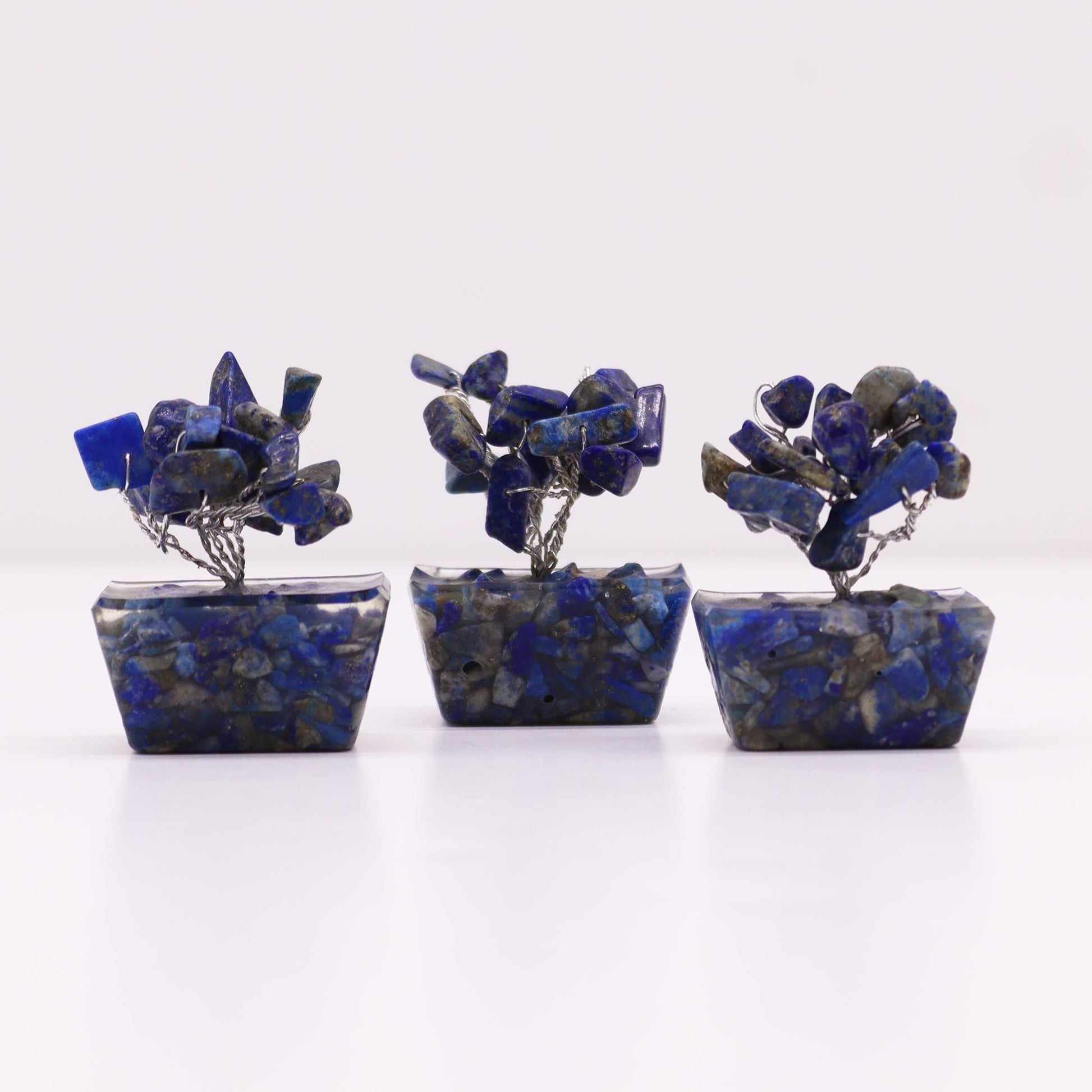 Sodalite Gemstone Tree – Orgonite Base, 15 Stones, handcrafted blue sodalite chip mini tree on rectangular orgonite base
