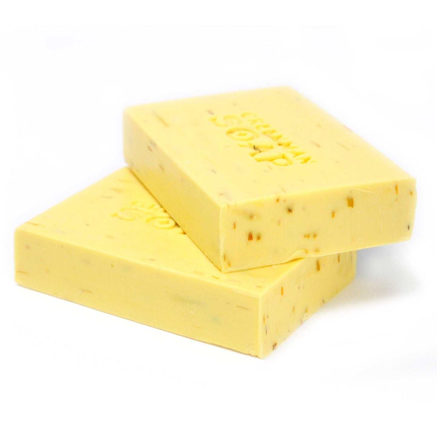Alt Tag: Sodium Palmate Greenman Soap – 100G Gentle & Kind artisan bar soap with speckled texture, stacked on white background