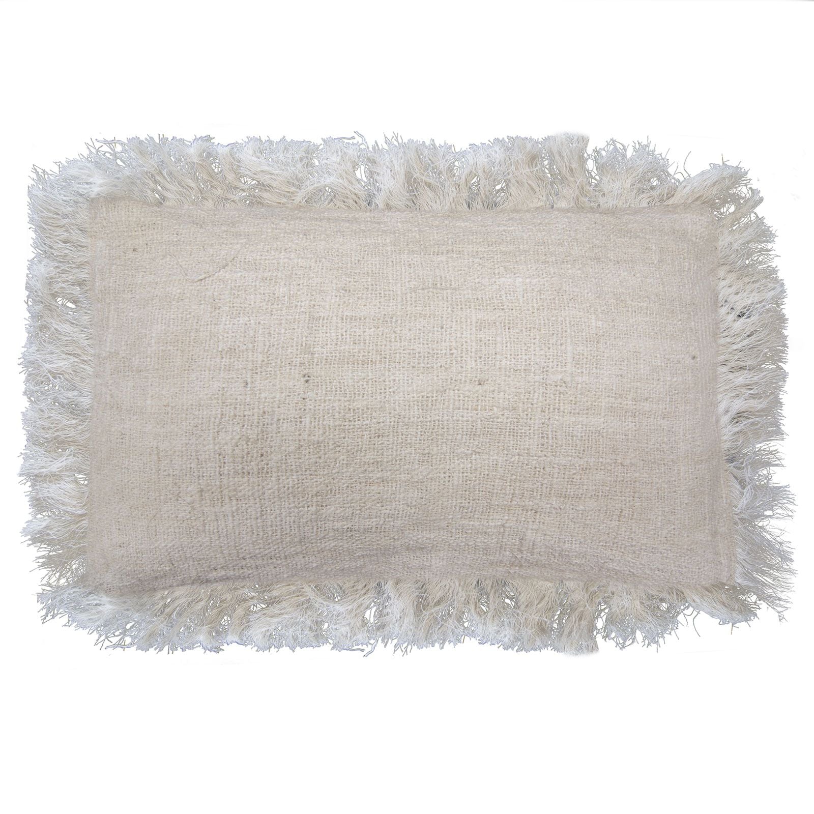 Mjuk linnekudde – 30x50 CM med fransar i naturligt beige linne, rektangulär prydnadskudde med franskant