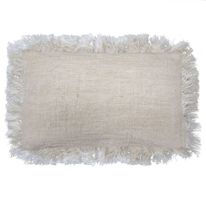 Mjuk linnekudde – 30x50 CM med fransar i naturligt beige linne, rektangulär prydnadskudde med franskant