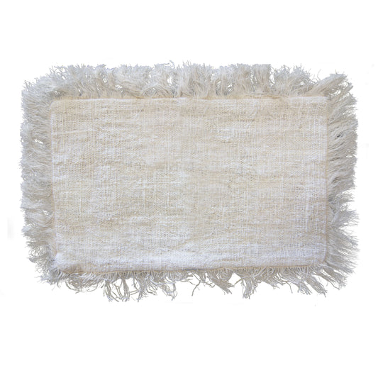 Alt Tag: Soft Linen Cushion – 30x50 CM with Fringe natural beige linen lumbar cushion with fringe trim for sofa or chair
