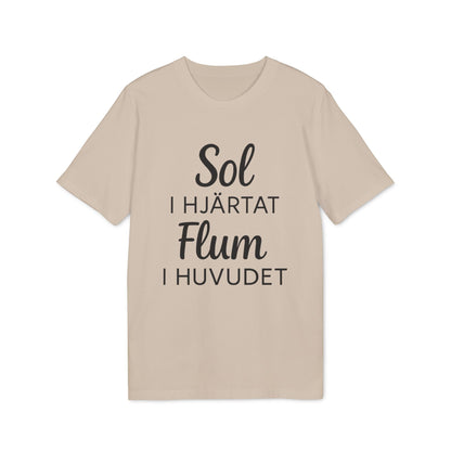 Sol I Hjärtat Flum I Huvudet 100% Organic Cotton T-Shirt beige unisex crew neck with black Swedish text print