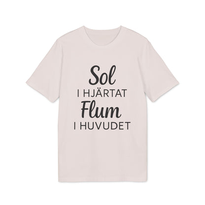 Sol I Hjärtat Flum I Huvudet 100% Organic Cotton T-Shirt beige tee with "Sol I Hjärtat Flum I Huvudet" text print