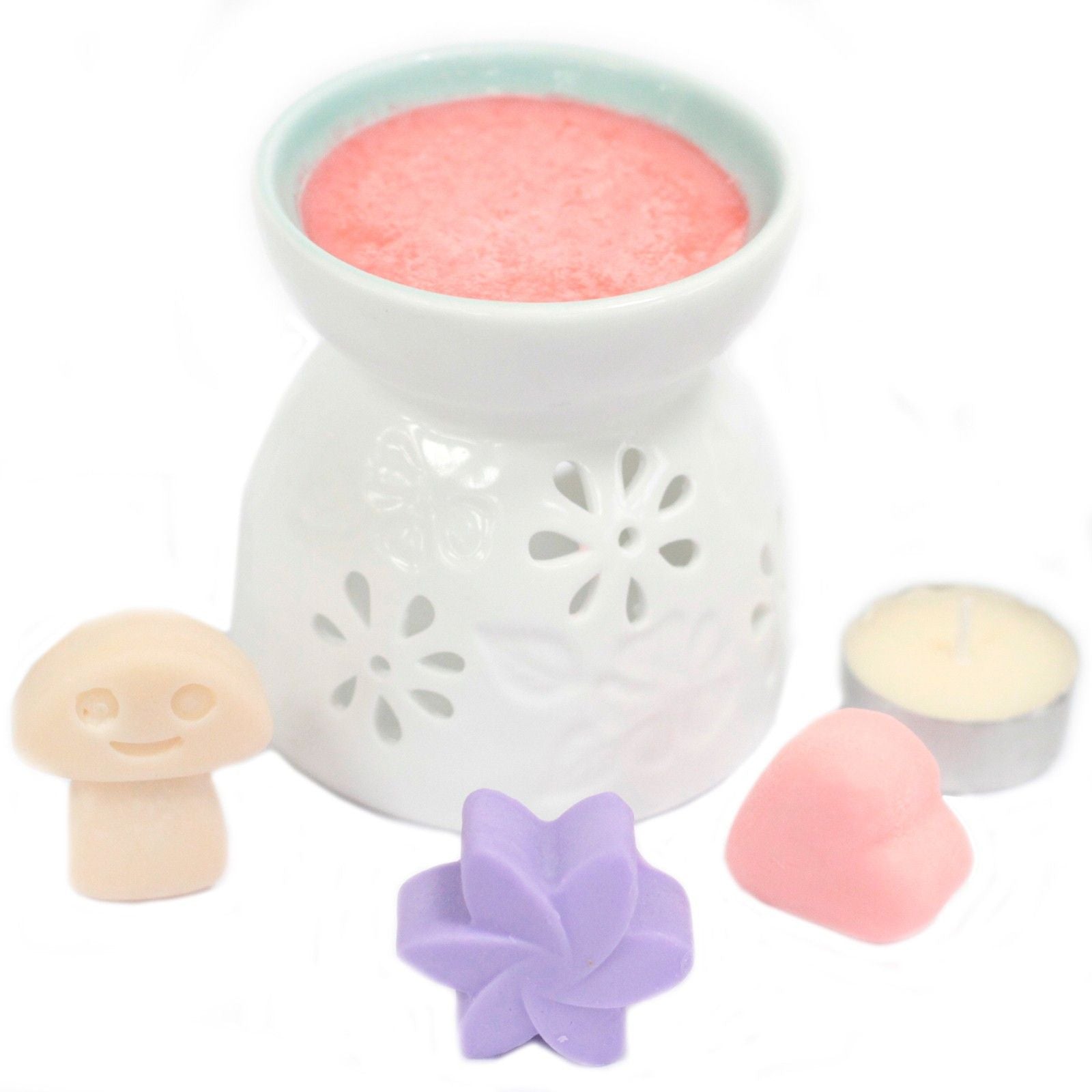 Soy Blend Wax Melts Gift Set – Dark Patchouli wax melts with ceramic wax warmer, assorted shapes in pastel colors