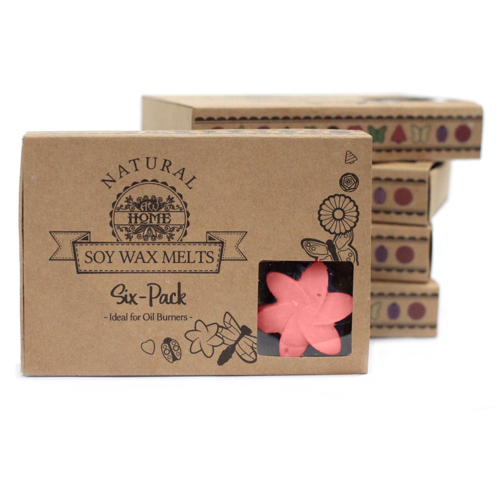 Alt Tag: Set de regalo de wax melts de soja Blend – pack de seis wax melts de soja Japanese Magnolia en caja de regalo kraft con wax melts rosas en forma de flor