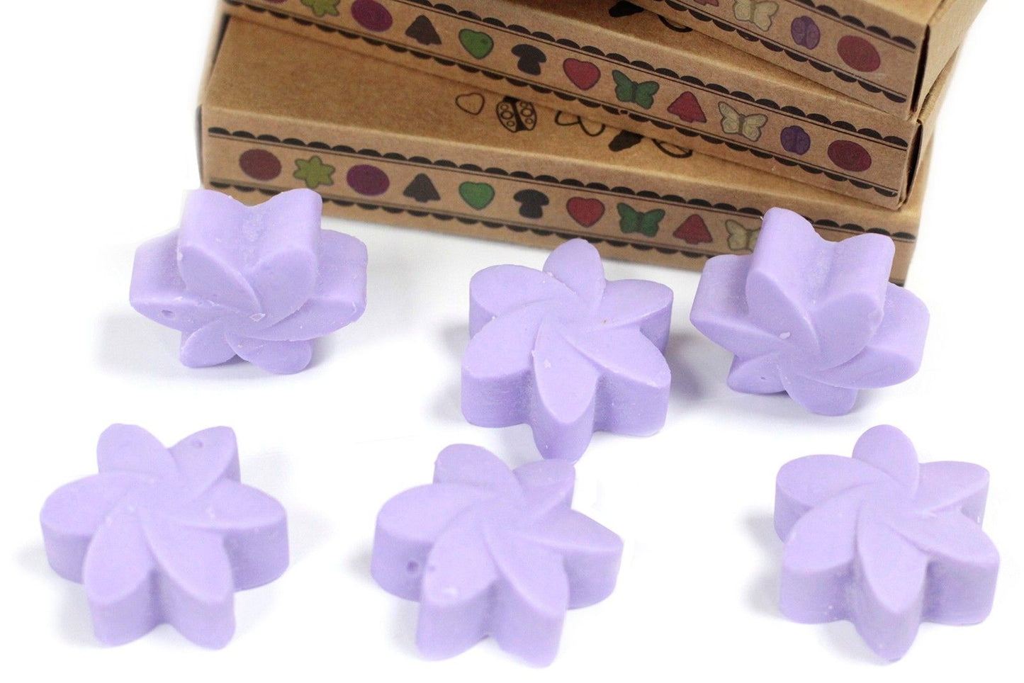 Soy Blend Wax Melts Gift Set – Lavender Fields, melts morados en forma de flor con caja de regalo, mezcla de cera de soja