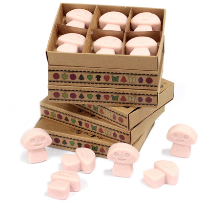 Alt Tag: Soy & Palm Luxury Wax Melts – Old Ginger Gift Set, boxed set with six pink wax melts shaped like mushrooms and butterflies