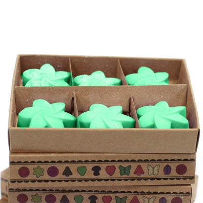 Alt Tag: Soy & Palm Wax Melts Gift Set – Hidden Garden green flower-shaped wax melts in kraft gift box, six-piece set