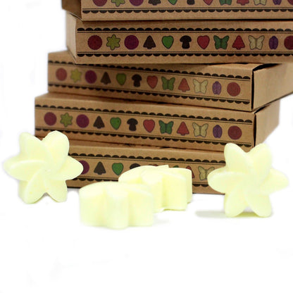 Set de regalo de wax melts de cera de soja y palma – Lemon Harvest, wax melts en forma de flor con aroma a limón, set de regalo en cajas kraft decoradas