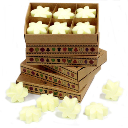 Set de regalo de wax melts de soja y palma – Lemon Harvest, wax melts en forma de flor en cajas de regalo kraft apiladas