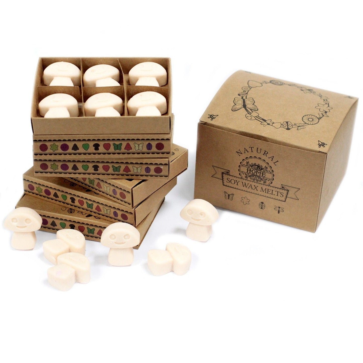 Soy & Palm Wax Melts Gift Set – Vanilla Nutmeg, set de melts de cera en caja kraft con piezas en forma de hongo, sin parafina