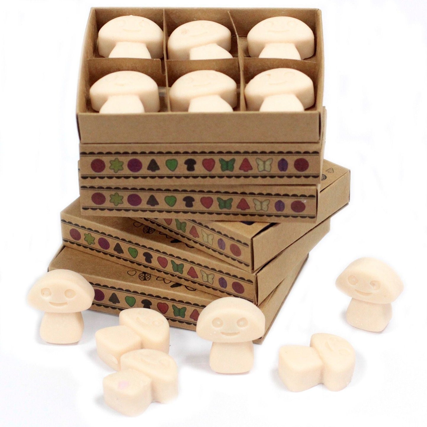 Soy & Palm Wax Melts Gift Set – Vanilla Nutmeg wax melts in gift box, mushroom-shaped melts displayed on white background