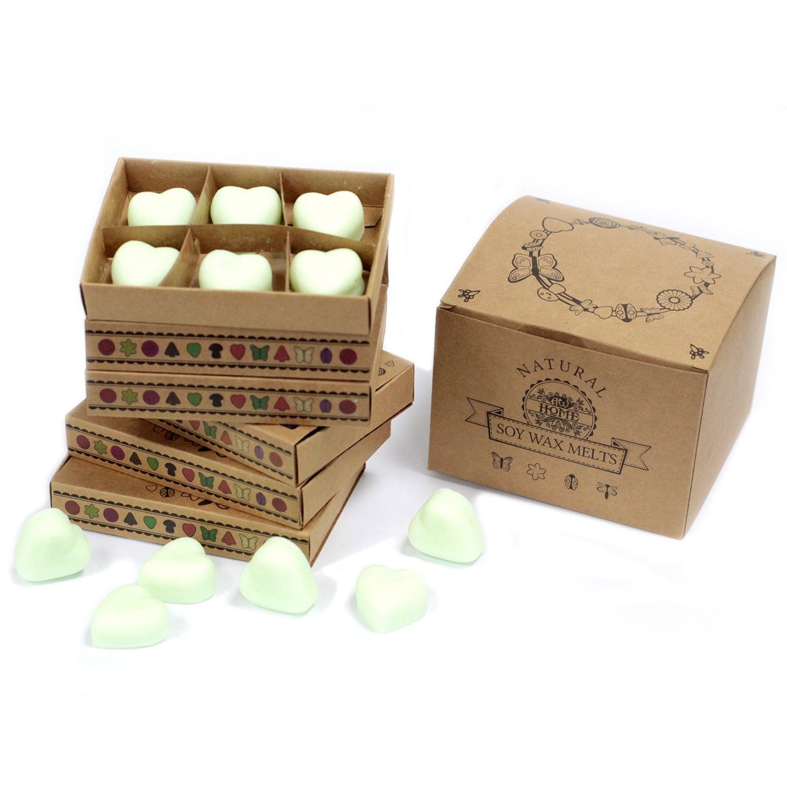 Alt Tag: Soy and Palm Wax Melts – Watermelon Fresh Set of 6 en caja regalo, 6 wax melts en forma de corazón, mezcla de cera de soja y palma