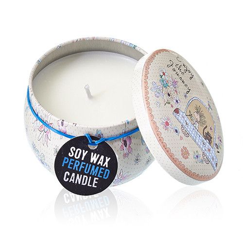 Alt Tag: Soy Wax Art Tin Candle – Friendly Messages premium soy wax perfumed candle in decorative tin with lid, clean even burn, 6.5x6.5x5 cm
