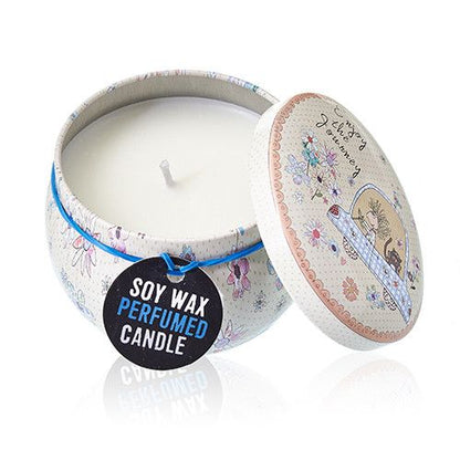 Alt Tag: Soy Wax Art Tin Candle – Friendly Messages premium soy wax perfumed candle in decorative tin with lid, clean even burn, 6.5x6.5x5 cm