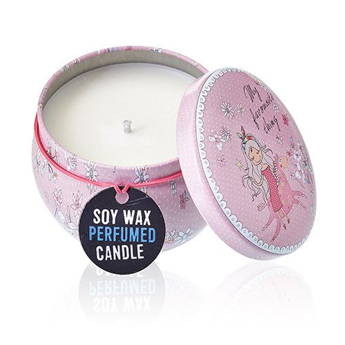 Soy Wax Art Tin Candle – Friendly Messages pink decorative tin candle with lid, soy wax perfumed candle for home decor